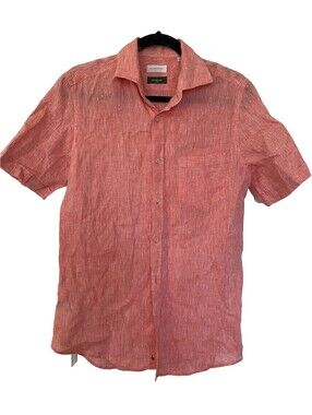 Glanshirt SLOWEAR Italian Linen Button Down Shirt Coral Salmon Melange Small 38